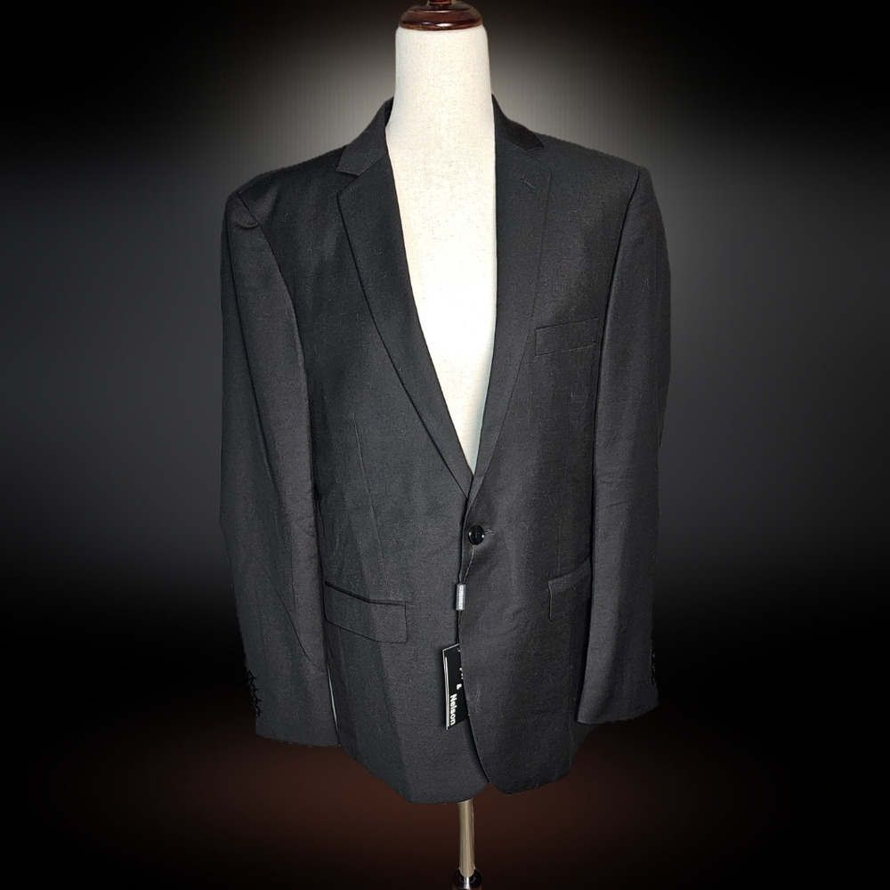 Black Sport Coat with Notched Lapel and Structured Shoulders